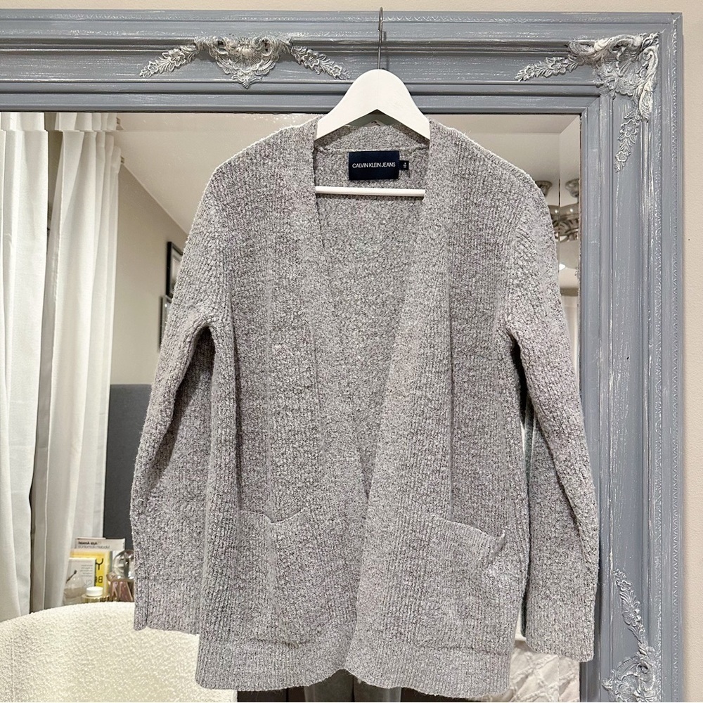 Calvin Klein Open Cardigan‎ Gray Oversized Long Line Cozy Cottagecore Granny M